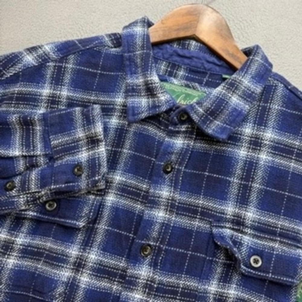 Woolrich Flannel Shirt Mens XXL Blue/White Cotton Plaid Long Sleeve Outdoor Work